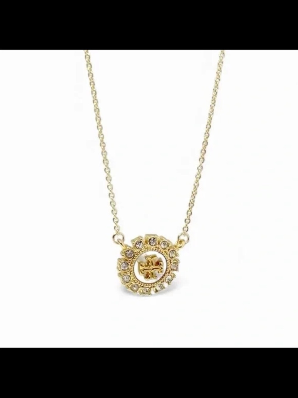 Tory Burch Gold Crystal Circle Pendant Necklace - Women's Jewelry